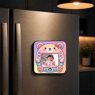 Personalized Cute Bear Musical Fridge Magnet with Speaker  Baby Photo Frame Magnet for Refrigerator  Audio Playback Sound Playing Gift for Kids, Family, Birthday